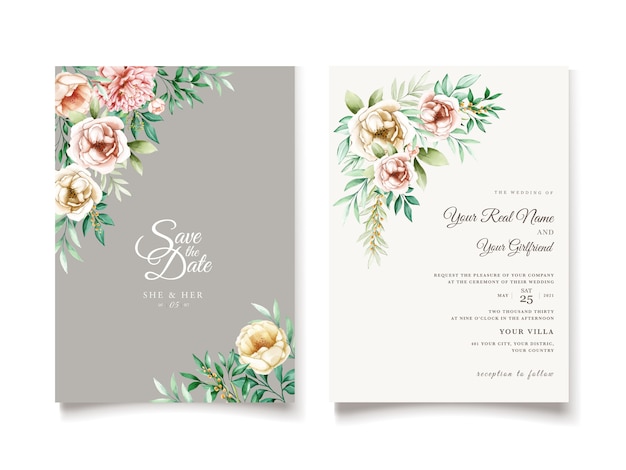 Elegant peonies invitation card template