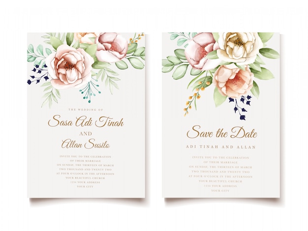 Vector elegant peony wedding invitation card template