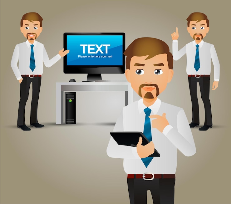 Vector elegant peoplebusiness people at computer