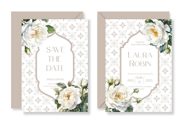 Elegant Persian Mosaic Arch Islamic Arabian Wedding Invitation template with watercolor roses