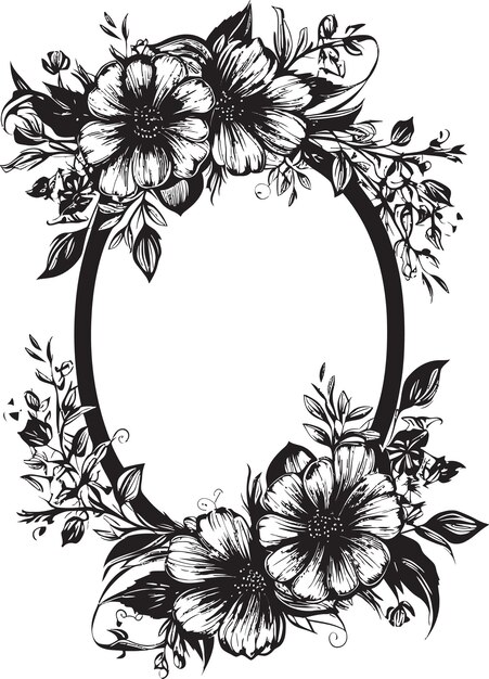 Elegant petal border black frame design stylish flowered perimeter decorative vector icon