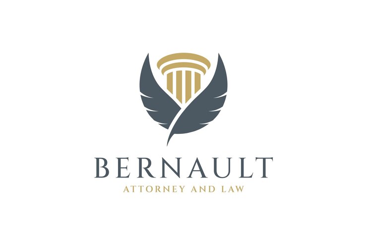 Elegant pillars and feather of law logo, representing the solid foundation by the law.