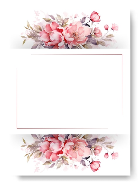 Vector elegant pink peony39s on wedding invitation card template