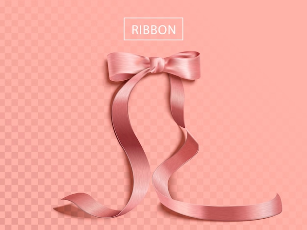 Elegant pink ribbon element, glossy texture ribbon isolated