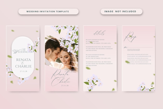 Vector elegant pink wedding printable template with cherry blossom