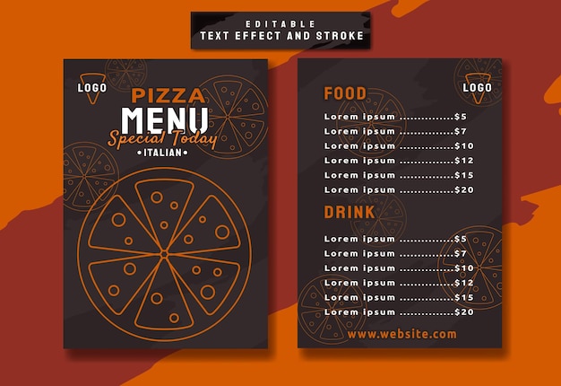 Vector elegant pizza restaurant menu template