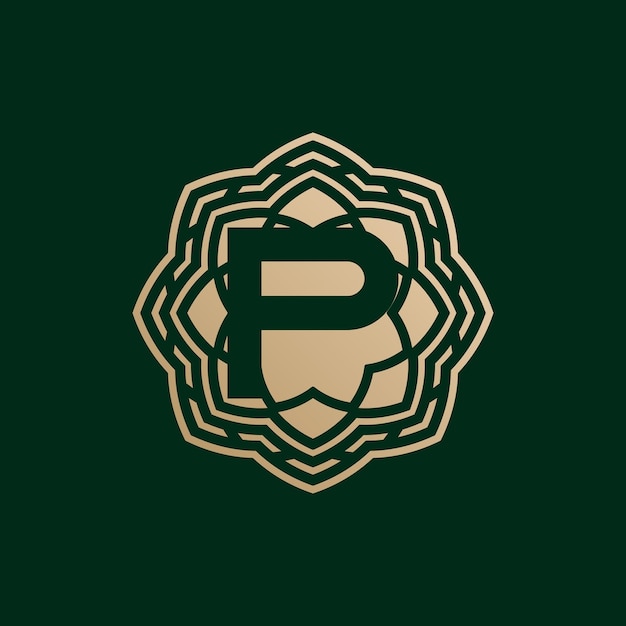 elegant and premium initial letter P symmetrical technology floral logo