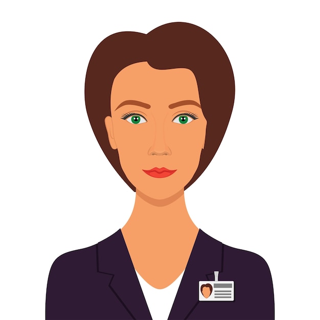 Вектор Элегантная красивая женщина в деловом костюме со значком женский деловой аватар изображение профиля векторная иллюстрация изолирована
