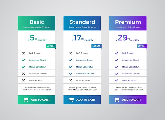 Vector elegant pricing table plans clean template