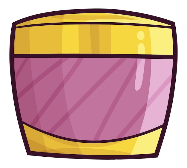 Elegant purple and golden face cream packaging cartoon illustration.