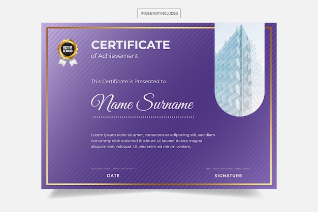 Vector elegant purple gradient certificate template