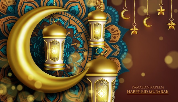 Elegant ramadan kareem greeting background with golden ornaments and flower