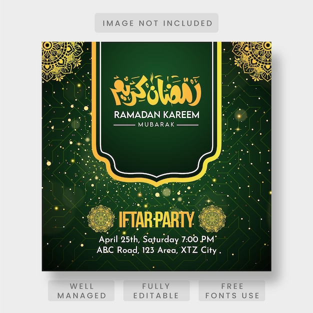 Elegant Ramadan Kareem iftar party social media post template