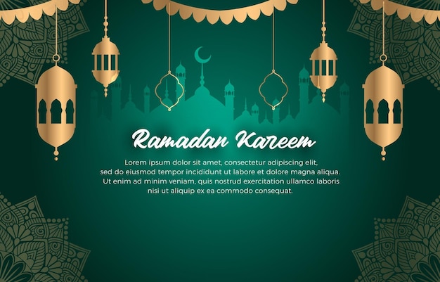 Elegant ramadan kareem illustration with green background design