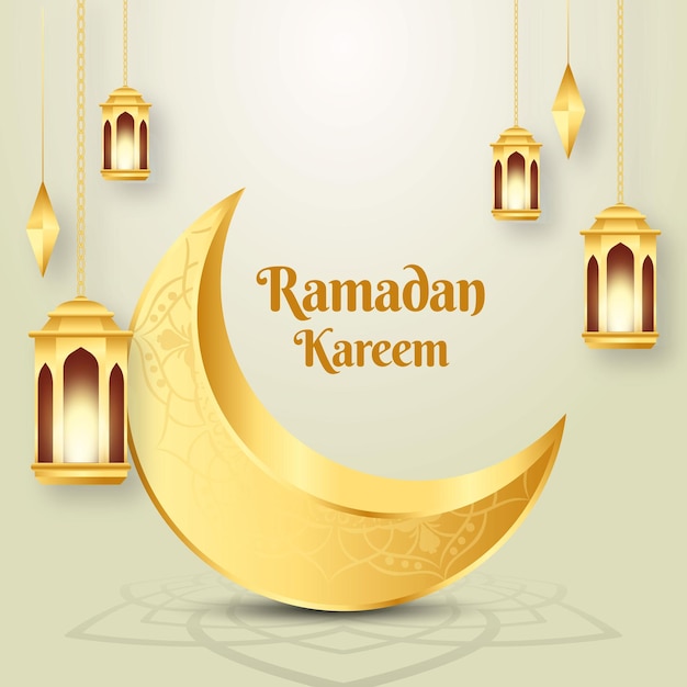 Elegant Ramadan Kareem islamitisch wenskaartontwerp met decoratieve maan en islamitische achtergrond