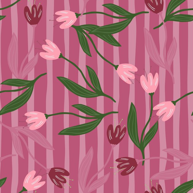 Elegant random tulip seamless pattern on stripe background.