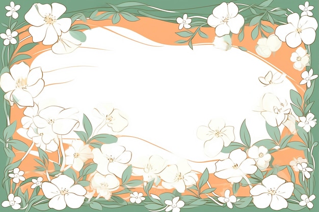 白い花を飾ったエレガントな長方形の境界