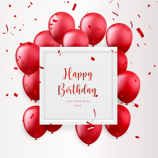 elegant red ballon and square frame party propper ribbon happy birthday celebration card banner template background