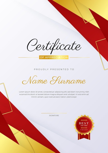 Elegant red and gold diploma certificate award template