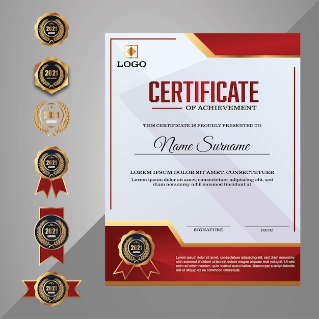 Elegant red gold and white modern certificate template