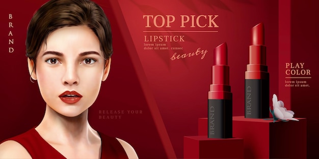 Elegant red lipstick ads