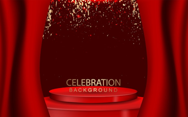 Elegant red podium background with confetti decoration