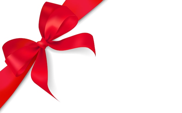 elegant red silk border ribbon bow and shadow vector illustration realistic festive bow on white