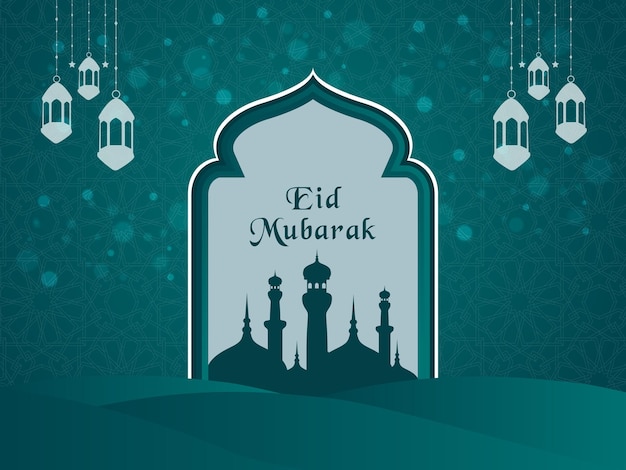 우아한 종교적 창조적인 Eid Mubarak 그라데이션 색상과 mihrab 인사말 카드