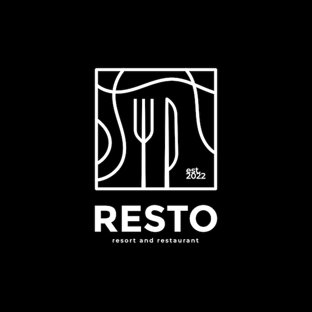 Elegante ristorante logo monoline con illustrazione di forchetta e coltello