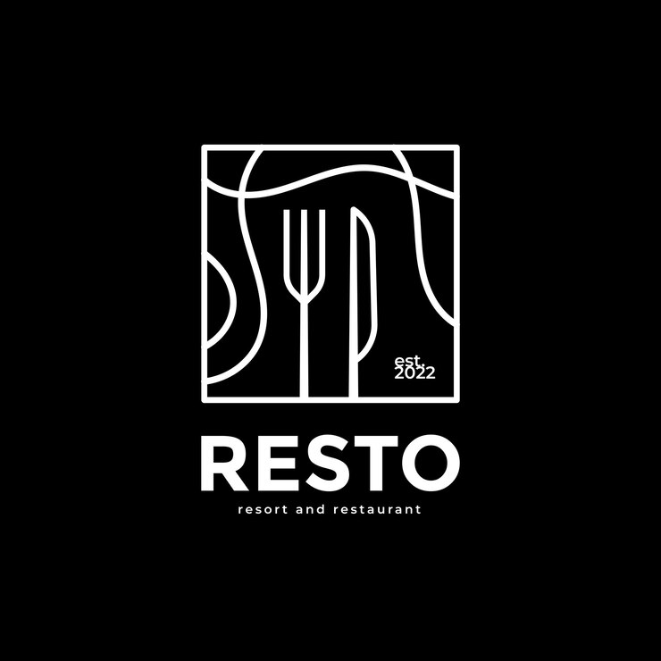 elegant restaurantlogo monoline met vork en mesillustratie