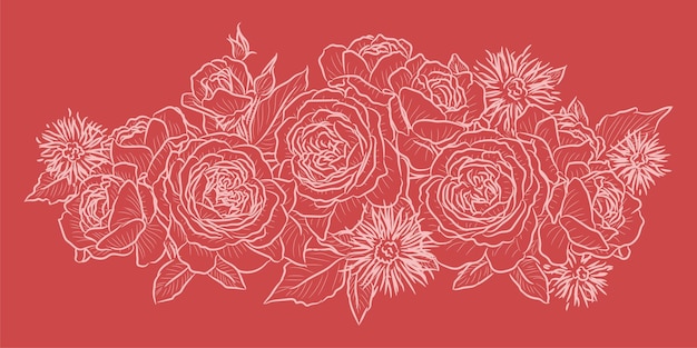 Elegant rose flower outline illustration pattern