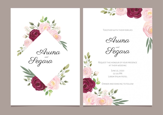 エレガントなバラの花の結婚式の招待カードテンプレート