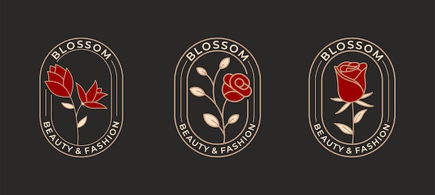 Elegant rose flower with circle badges logo design.