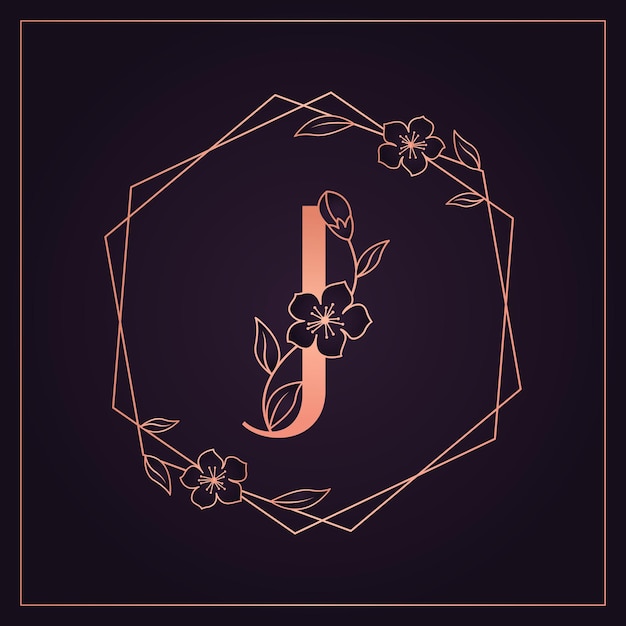 Vector elegant rose gold j letter floral frame vector