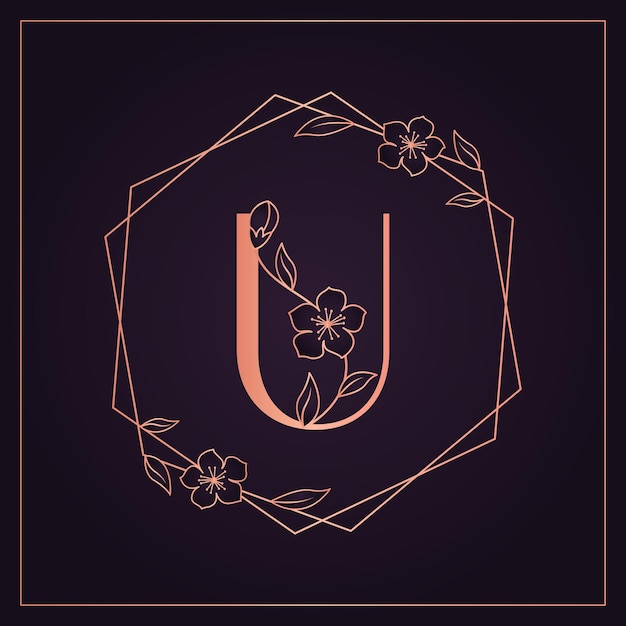 Vector elegant rose gold u letter floral frame vector