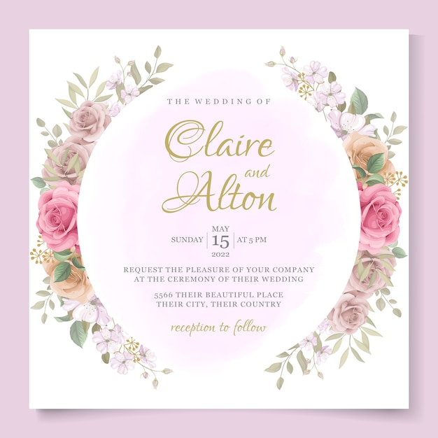 Elegant roses wedding invitation card design