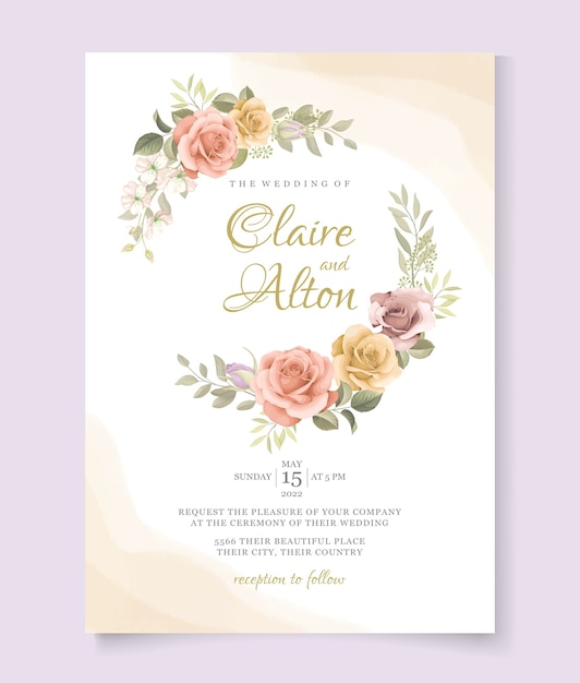 Design elegante carta di invito a nozze rose