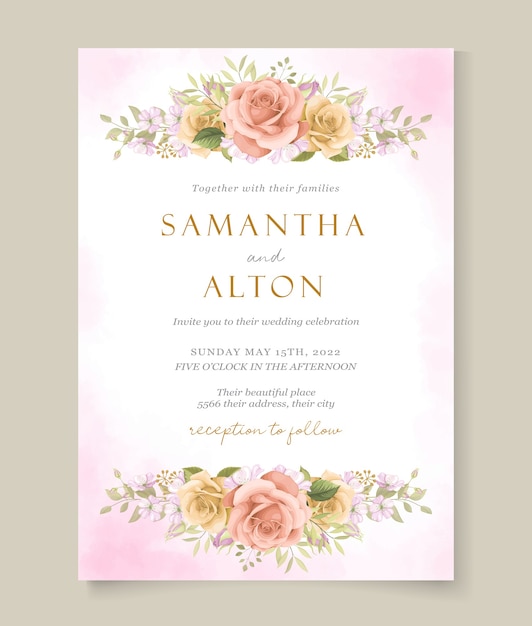 Elegant roses wedding invitation card design