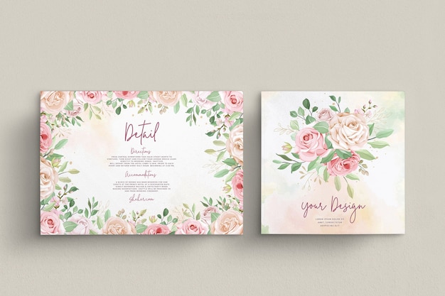 Vector elegant roses wedding invitation card set