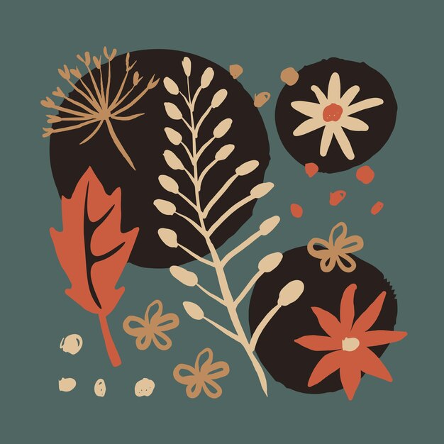 Elegant Scandinavian floral vector illustration in trendy doodle style