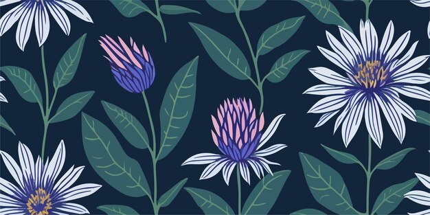 Elegant Seamless Aster Floral Pattern for Textile Design