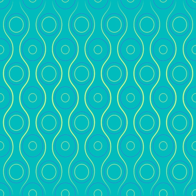 Elegant seamless pattern. Fragile yellow wavy lines and circles on a turquoise background.