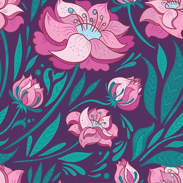 Elegant seamless pattern with flat design florals for contemporary modern textile wallpaper and cards
