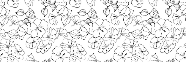 벽지 포장을 위한 손으로 그린 히비스커스 꽃 패턴으로 우아한 원활한 패턴