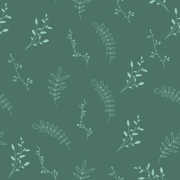 植物とハーブのエレガントなシームレス パターン 葉のシームレス パターン 植物のシームレス パターン 花の背景 手描きのベクトル図