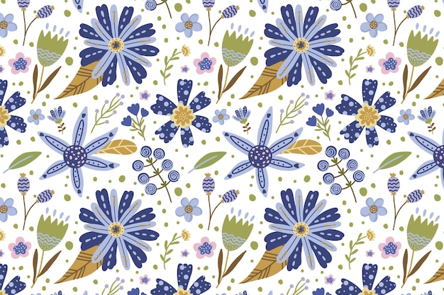 an elegant seamless pattern with spring flowers and leaves.
