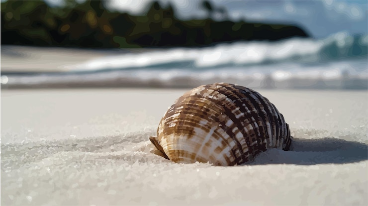 Vector elegant seashell on soft sand
