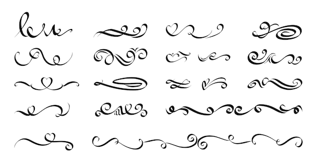 Elegant set of decorative elements with love symbols Vector love swirl illustration