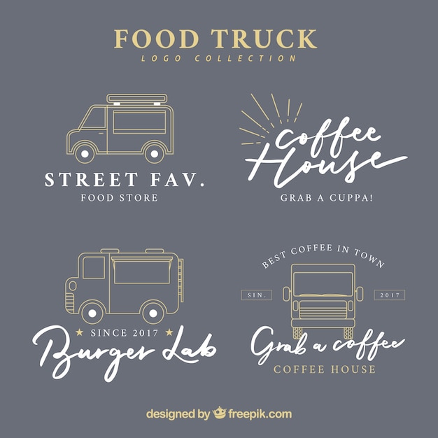 Elegant set of vintage food truck logos