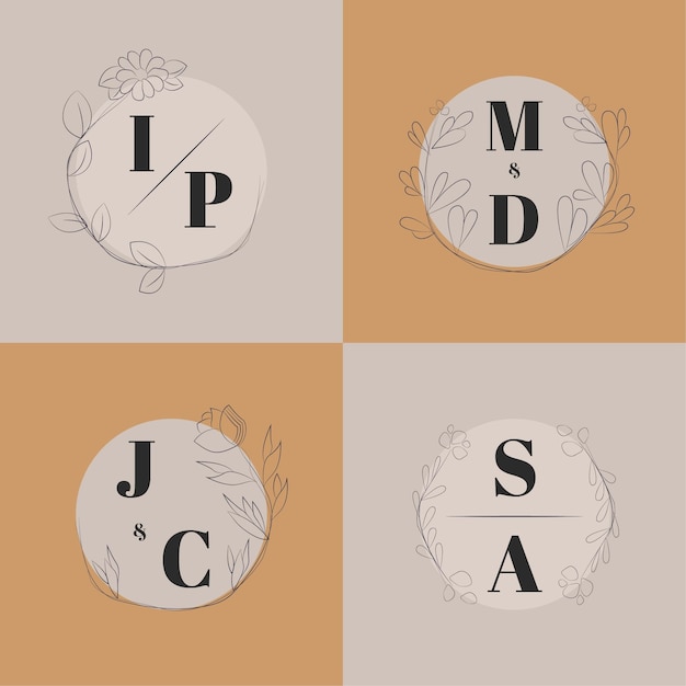 Vector elegant set of wedding or floristry monogram logos